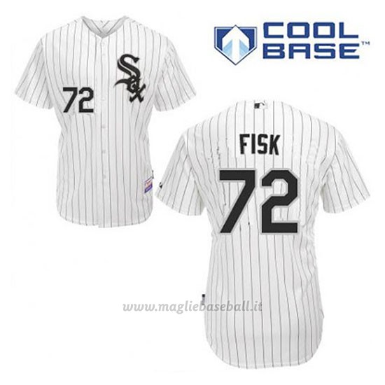 Maglia Baseball Uomo Chicago White Sox 72 Carlton Fisk Bianco 1ªCool Base